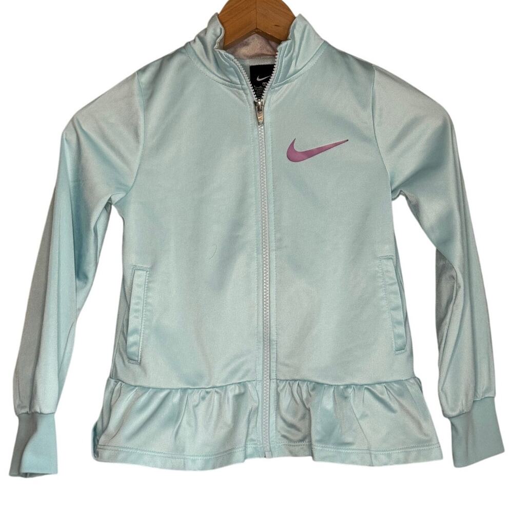 Nike Baby Girls 6M Track Jacket Aqua Blue Ruffle Hem Zip-Up Logo